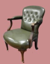 Vintage Green leather chair with brass tack edging. Seat Height 19 inches. See photos.