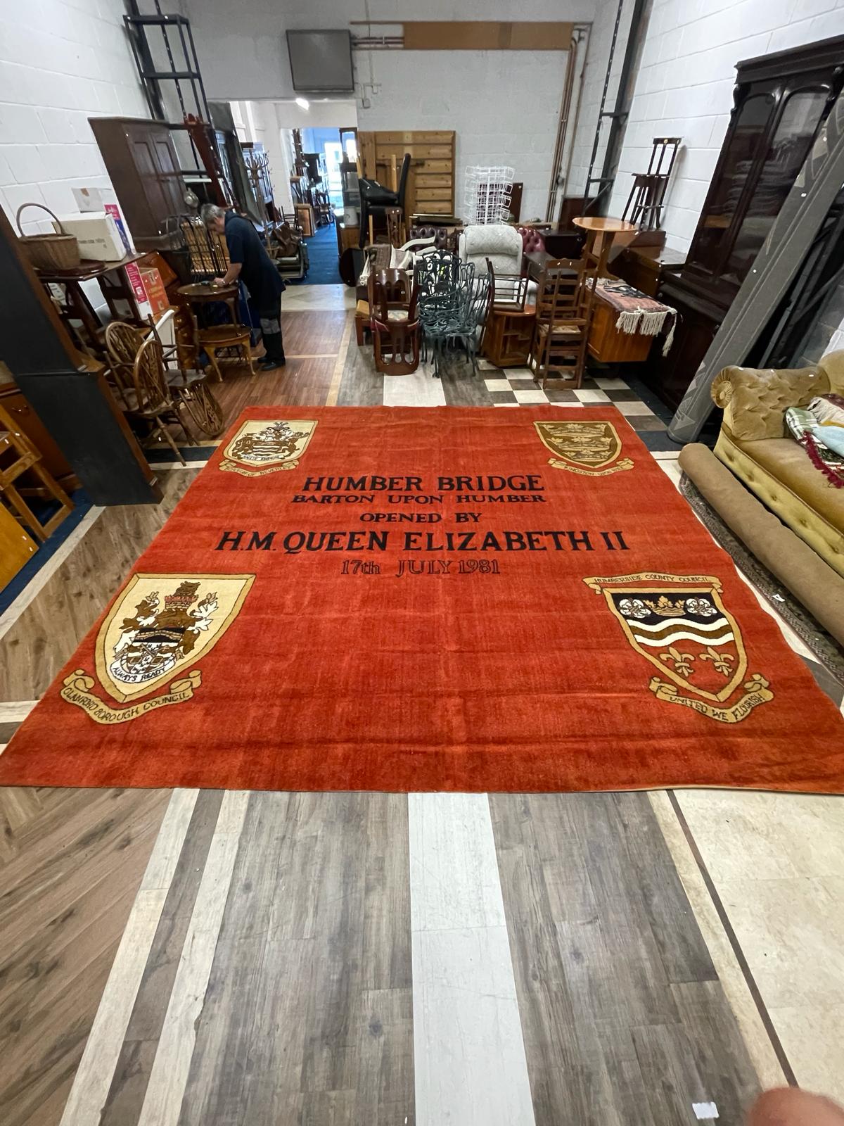 Large ceremonial carpet used by Her Majesty the Queen on the opening of the Humber Bridge. - Image 2 of 8