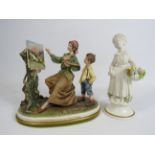 Capodimonte B Merli artist and boy figurine, missing end of paint brush, plus one other figurine