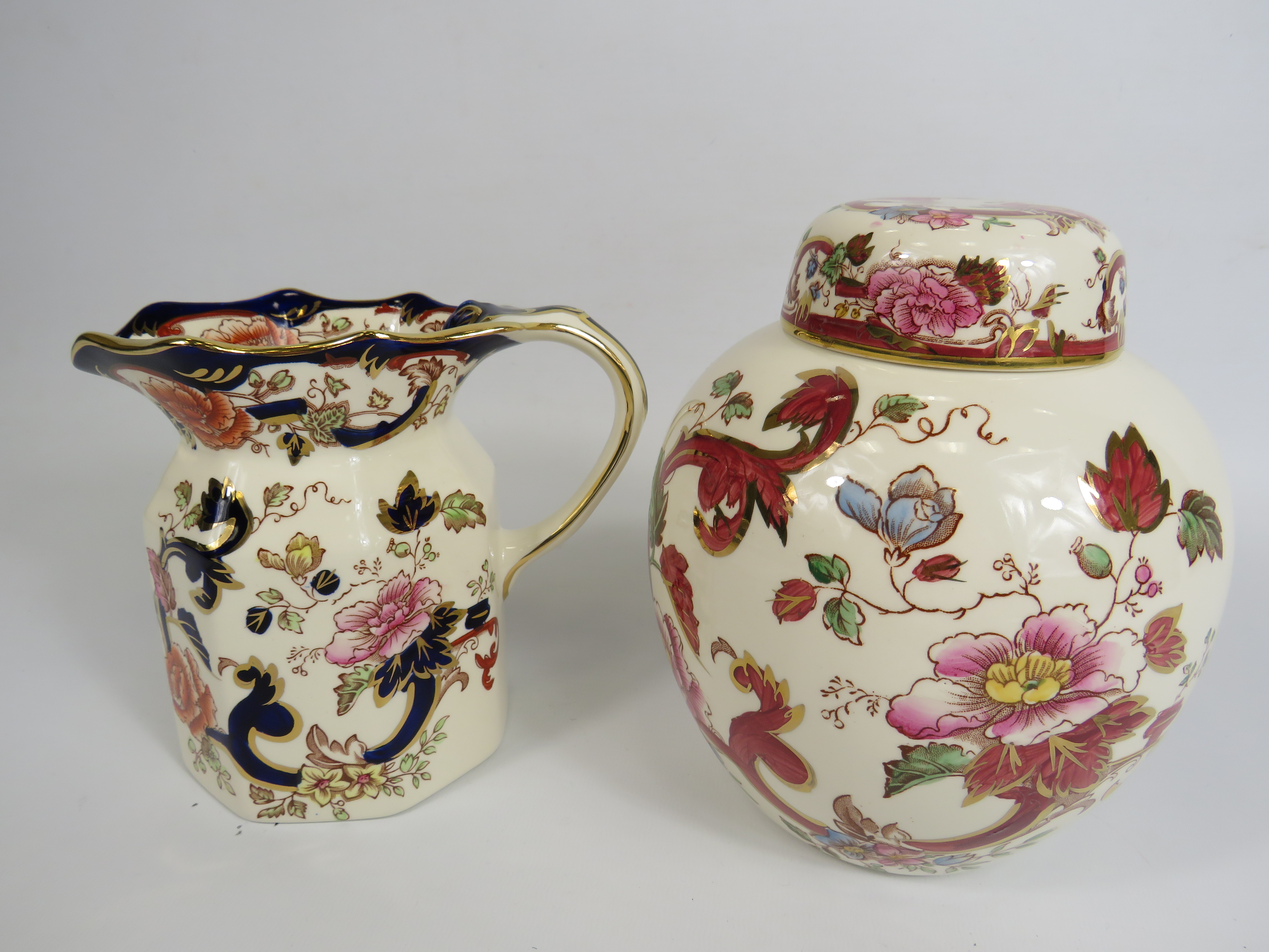 Mason Mandalay blue jug and a Masons Mandalay red ginger jar. Ginger jar 19cm tall. - Image 2 of 2