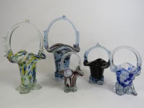5 Murano art glass baskets, the tallest stands 31cm.