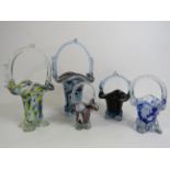 5 Murano art glass baskets, the tallest stands 31cm.