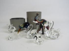 Selection of Swarovski crystal and art glass animals.