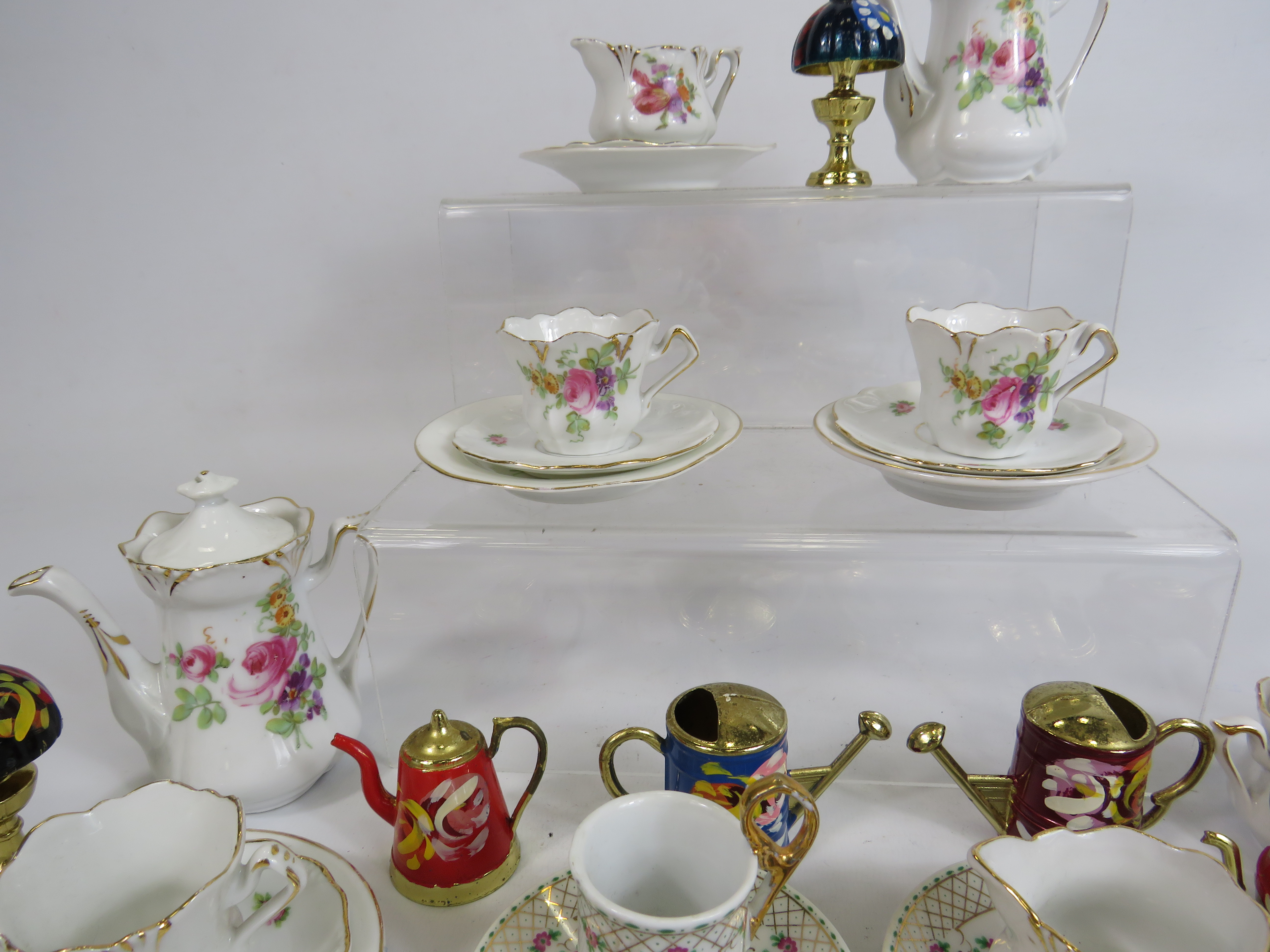 Selection of Miniature teaset and mini barge ware items in ceramics and brass. - Image 3 of 3