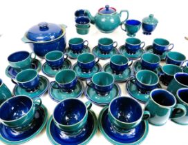 Full Denby Stoneware Teaset to include 12 Cups & Saucers, plus Four latte Mugs with saucers, Lidded