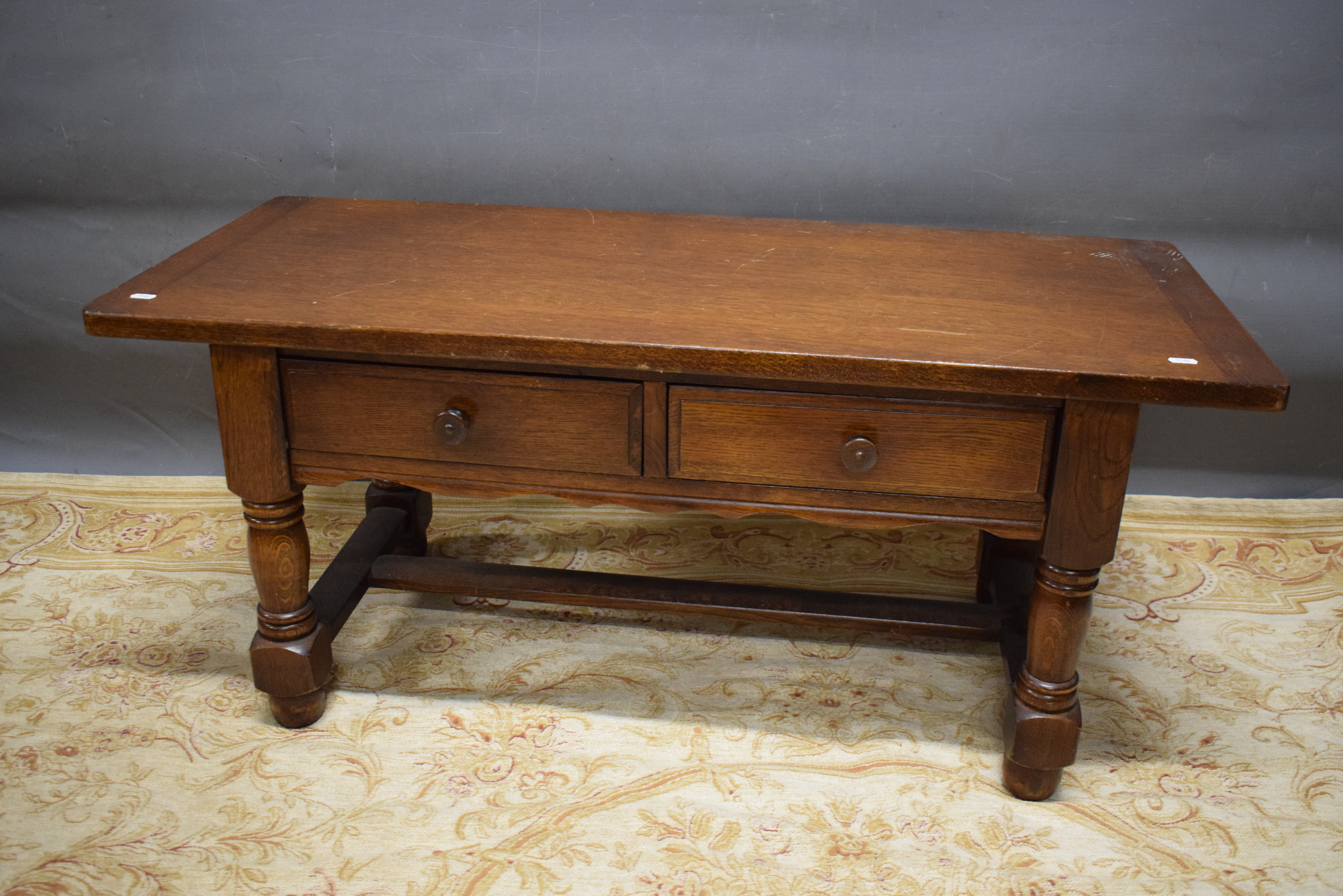 Coffee or Low Table made from Oak with twin drawers under.  See photos.  - Image 2 of 2