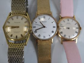 Gents Vintage Gold Tone Wristwatches Hand-wind WORKING Inc. ORIS Etc. x 3 406345