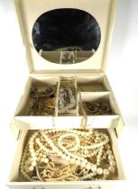 Leatherette Jewellery box with costume contents. See photos.