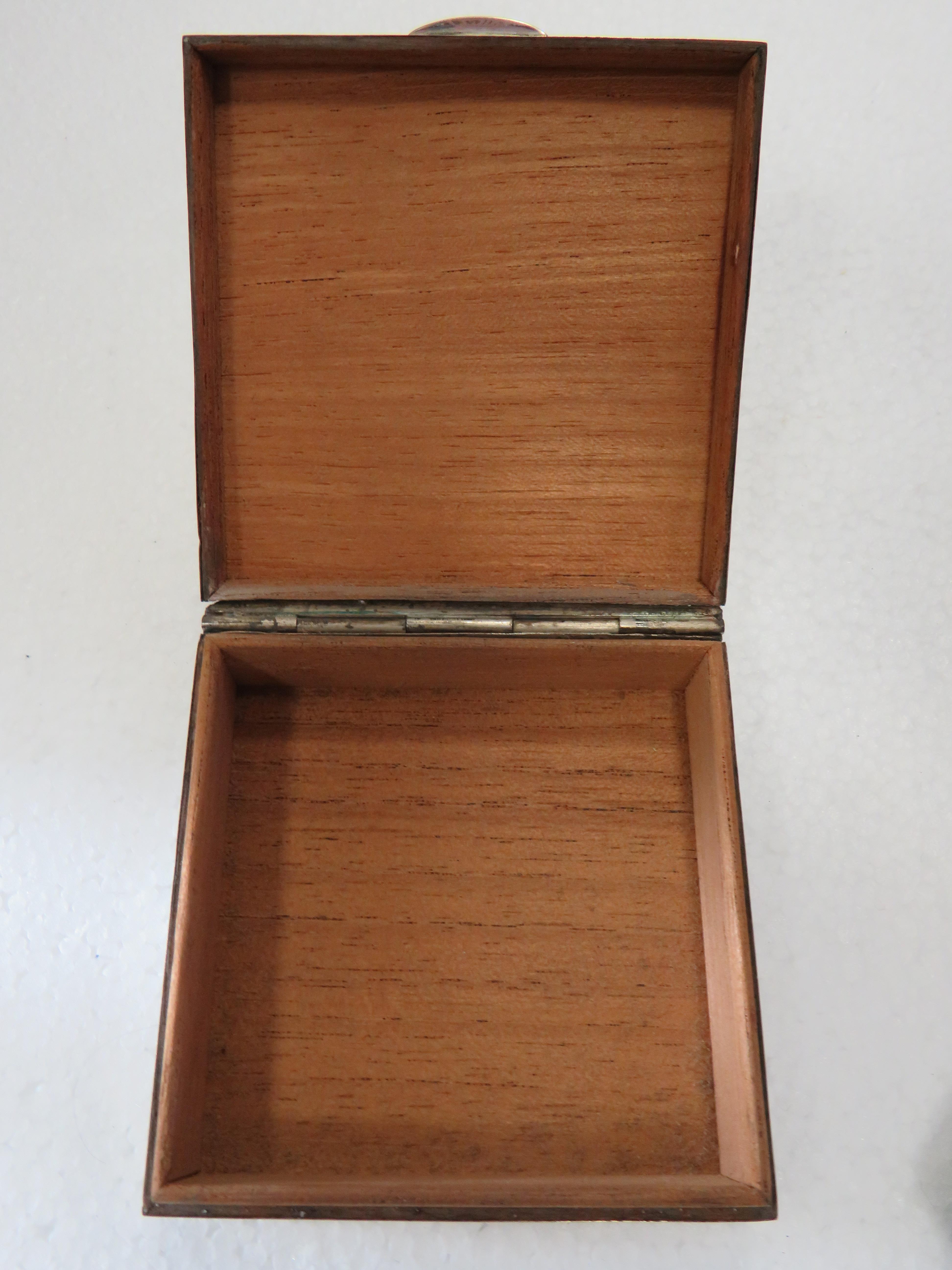 Hallmarked Silver Cigarette box with cedar wood interior. Engraved initials to hinged lid.  Measures - Image 4 of 4