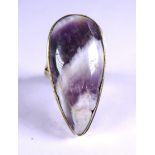 925 Silver mounted Blue John ring in an elongated shield shape which measures approx 35 x 15 mm.  Fi