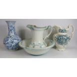 Large Victorian jug and wash bowl plus one other wash jug and a chinese style vase.