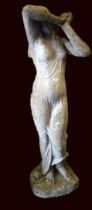 Large Recon stone semi clad lady garden ornament. Measures approx 46 inches tall. VERY HEAVY ITEM N