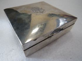 Hallmarked Silver Cigarette box with cedar wood interior. Engraved initials to hinged lid. Measures