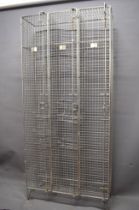 Bank of Three industrial type metal lockers H:77 x W:35.5 x D:12.5 inches . See photos.