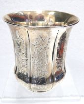 Solid Silver Goblet with etched decoration to side panels.  Hallmarked for London 1856.  in excellen