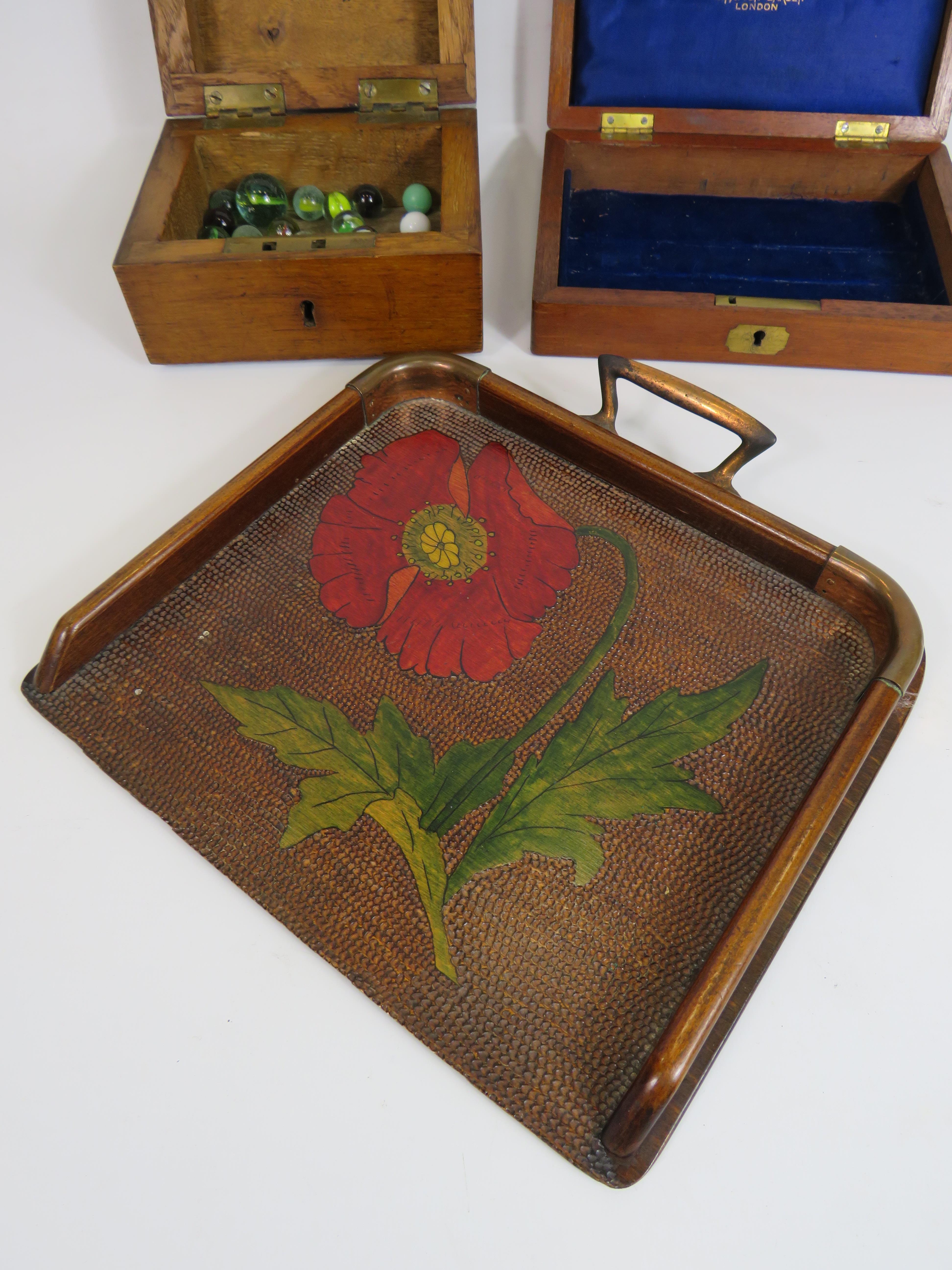 2 Vintage wooden storage boxes and contents of mables plus a vintage crumb tray decorated with a - Image 4 of 5