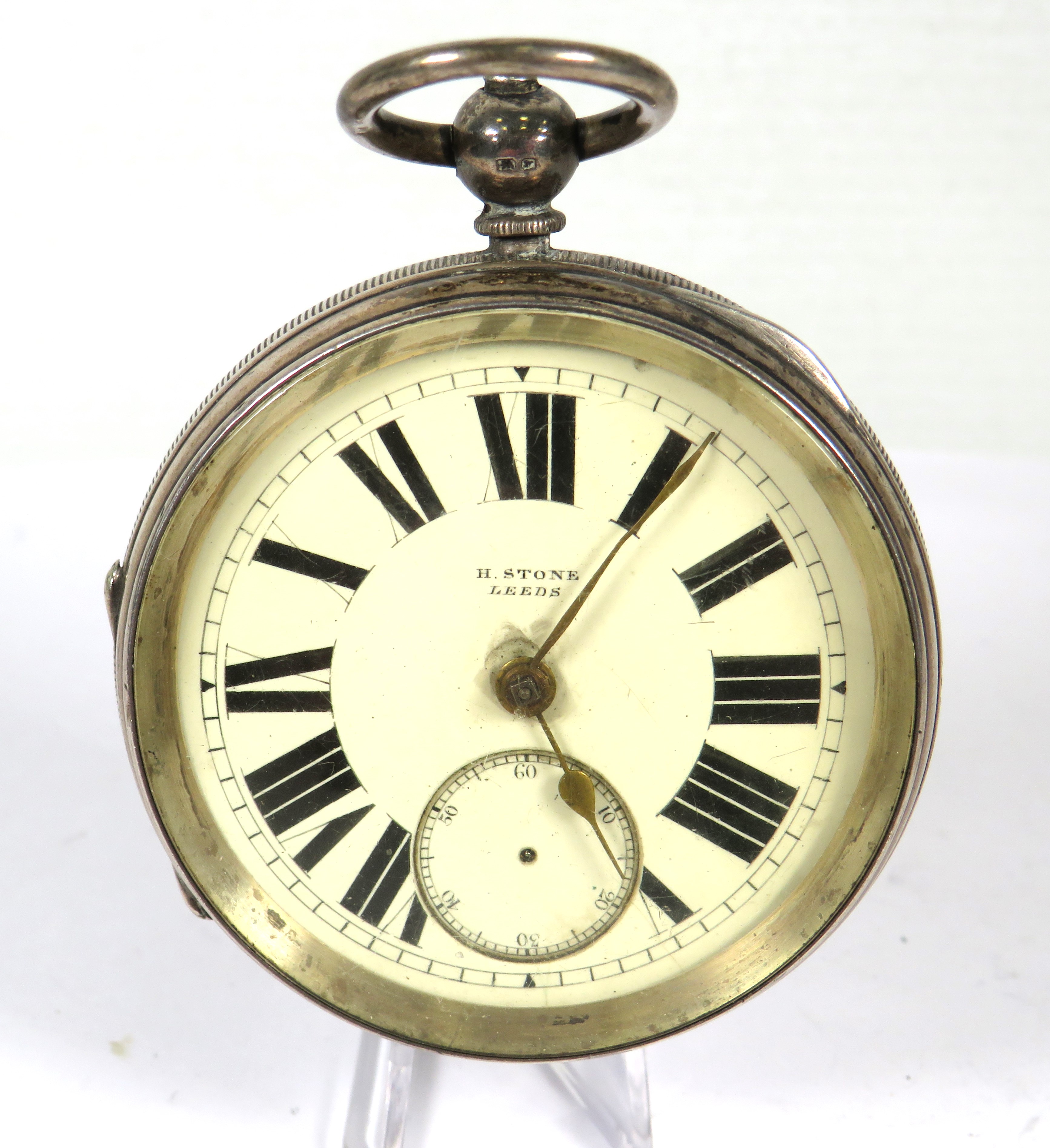 Vintage Silver cased Pocket watch Enamel face. Chester hallmark made by H Stone of Leeds, Fusee move