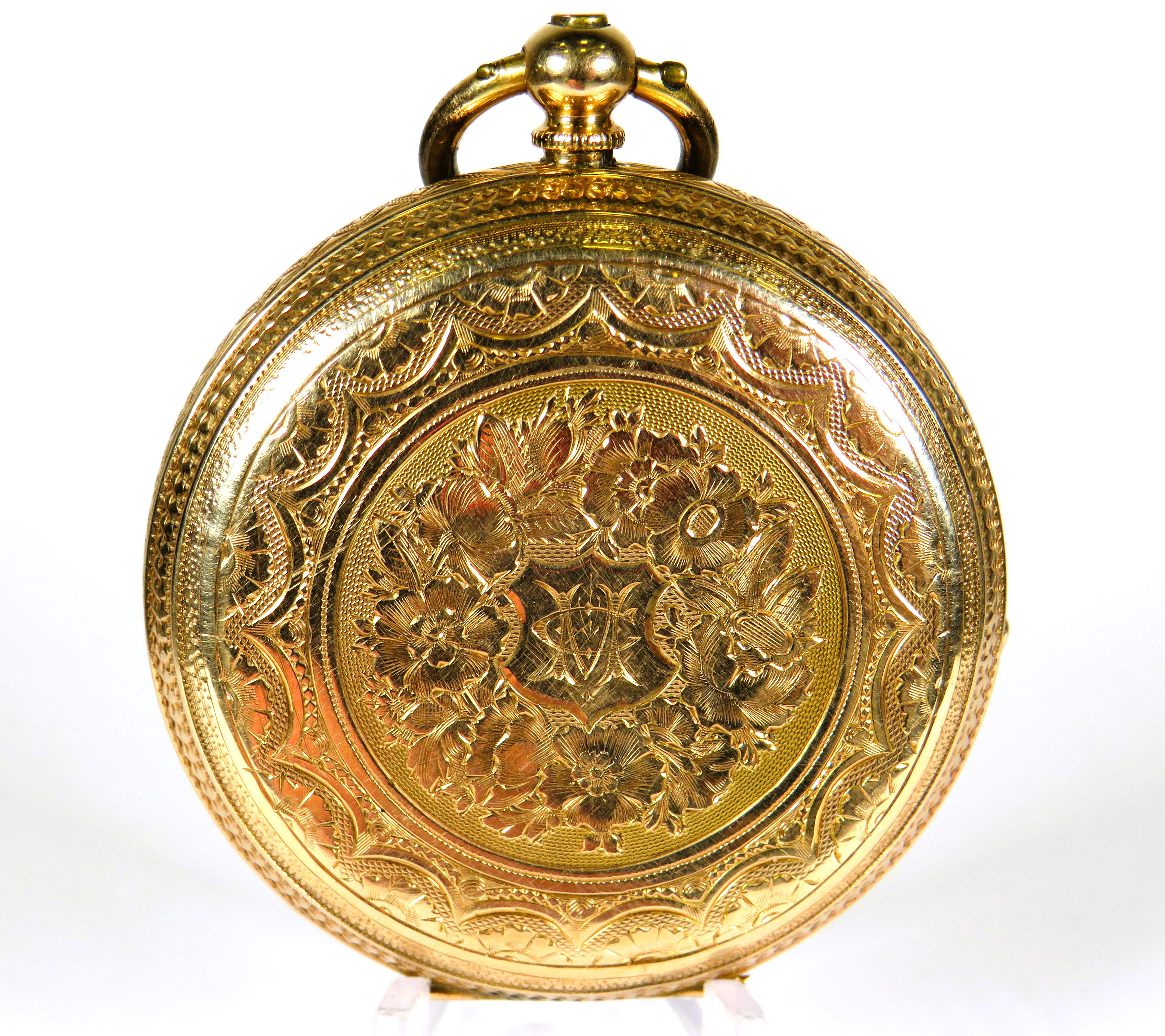 14ct Yellow Gold Bodied Pocket watch with Gold tone back and front. Comes with two keys, intermitten - Bild 3 aus 6