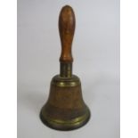 Vintage brass hand bell, 24cm tall.