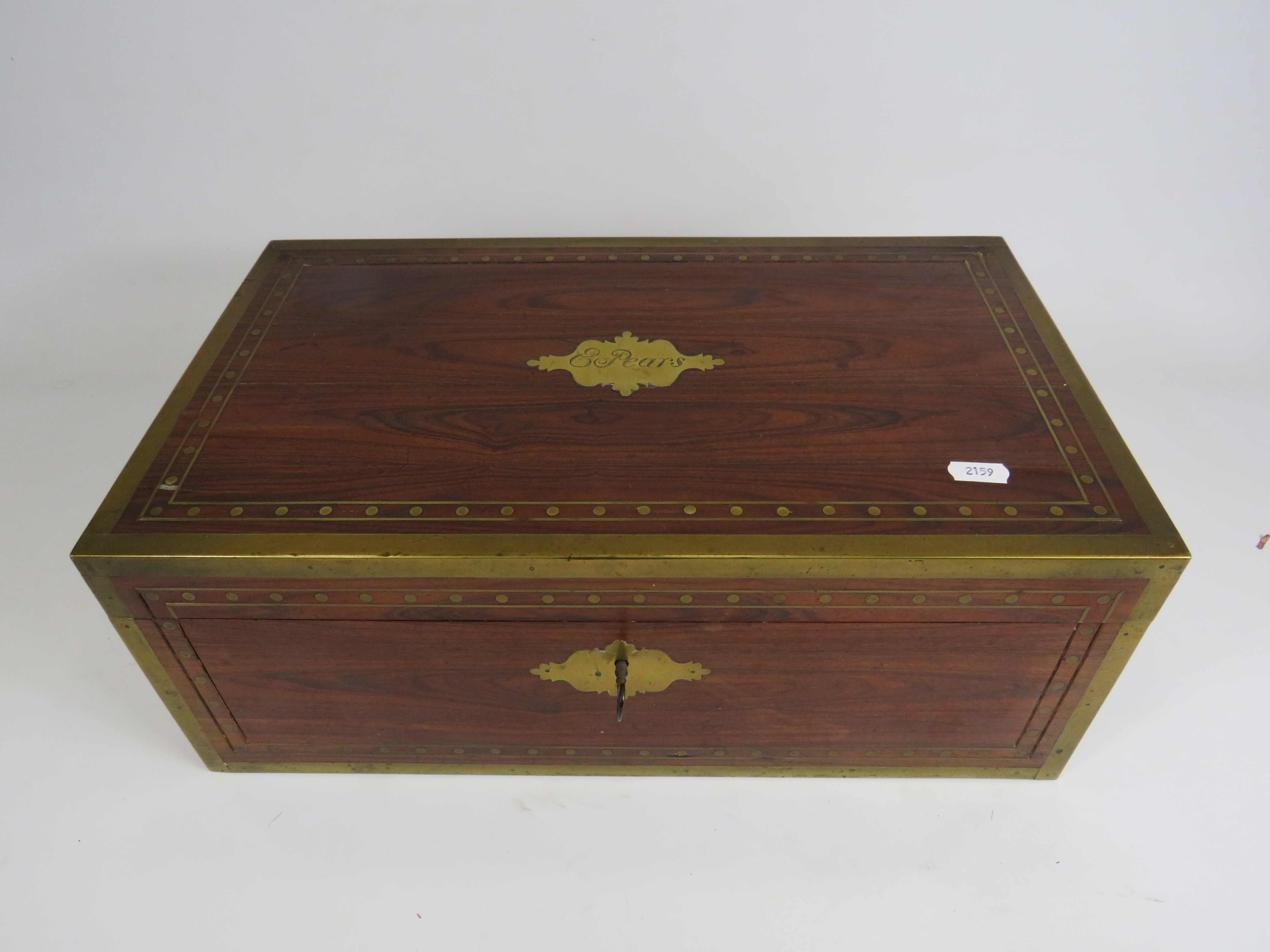 Large Antique wooden writing box with brass inlay, twin handles 17 3/4" long 10.5" deep and 7" - Image 6 of 7
