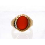 9ct Yellow Gold Ring set with a Carnelian of good colour.  Finger size 'N'   5.7g