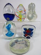 Selection of art glass paperweights including Isle of Wight and Bohemian.