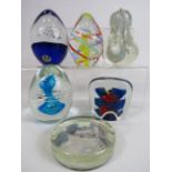 Selection of art glass paperweights including Isle of Wight and Bohemian.