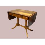 Reproduction pembroke table on twin pedestal legs.   H:29 x W:57 (extended)  x D:20 inches. Approx. 