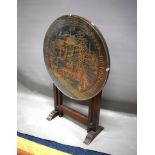Tilt top table with glass top. Oriental carving under glass top.  Measures approx H:24 x Diameter of