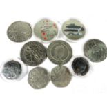 Selection of Silver UK £5 Coins plus Silver 50p's   See photos. 