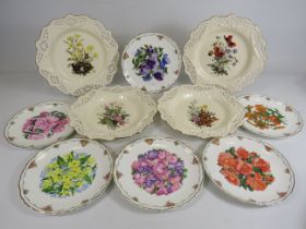 4 Royal Creamware plates and 6 Royal Albert Queen Mothers favourite flowers plates.
