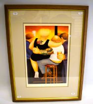 Large Beryl Cook ltd Edition Print Signed in pencil by artist 'Two on a Stool' 25 x 19 inches.