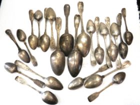 Selection of Antique Georgian Irish Silver Spoons with Dublin Hallmarks and Armorial Crests. Total