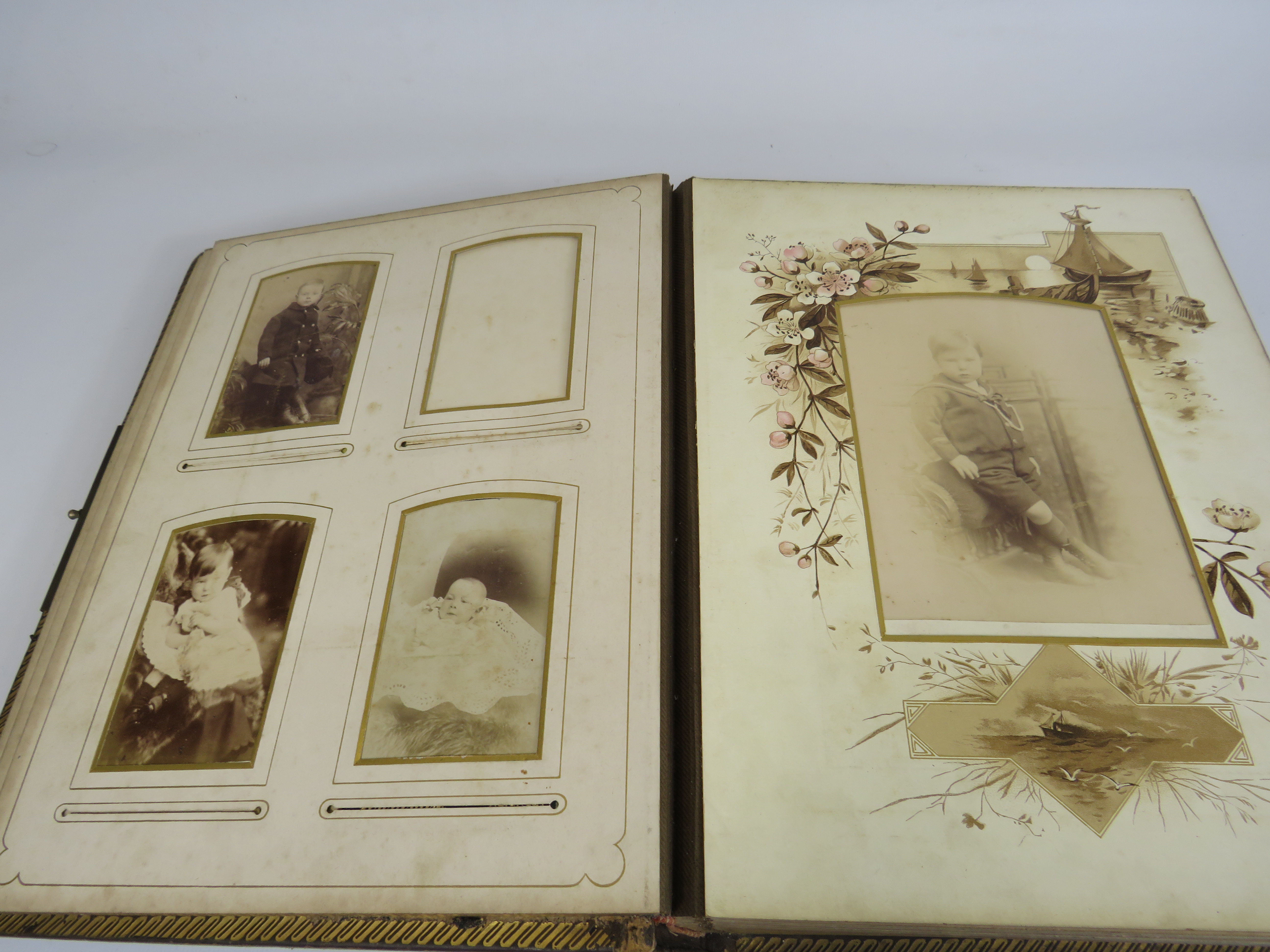 Antique leather photo album and a selection of antique photos, - Image 4 of 12