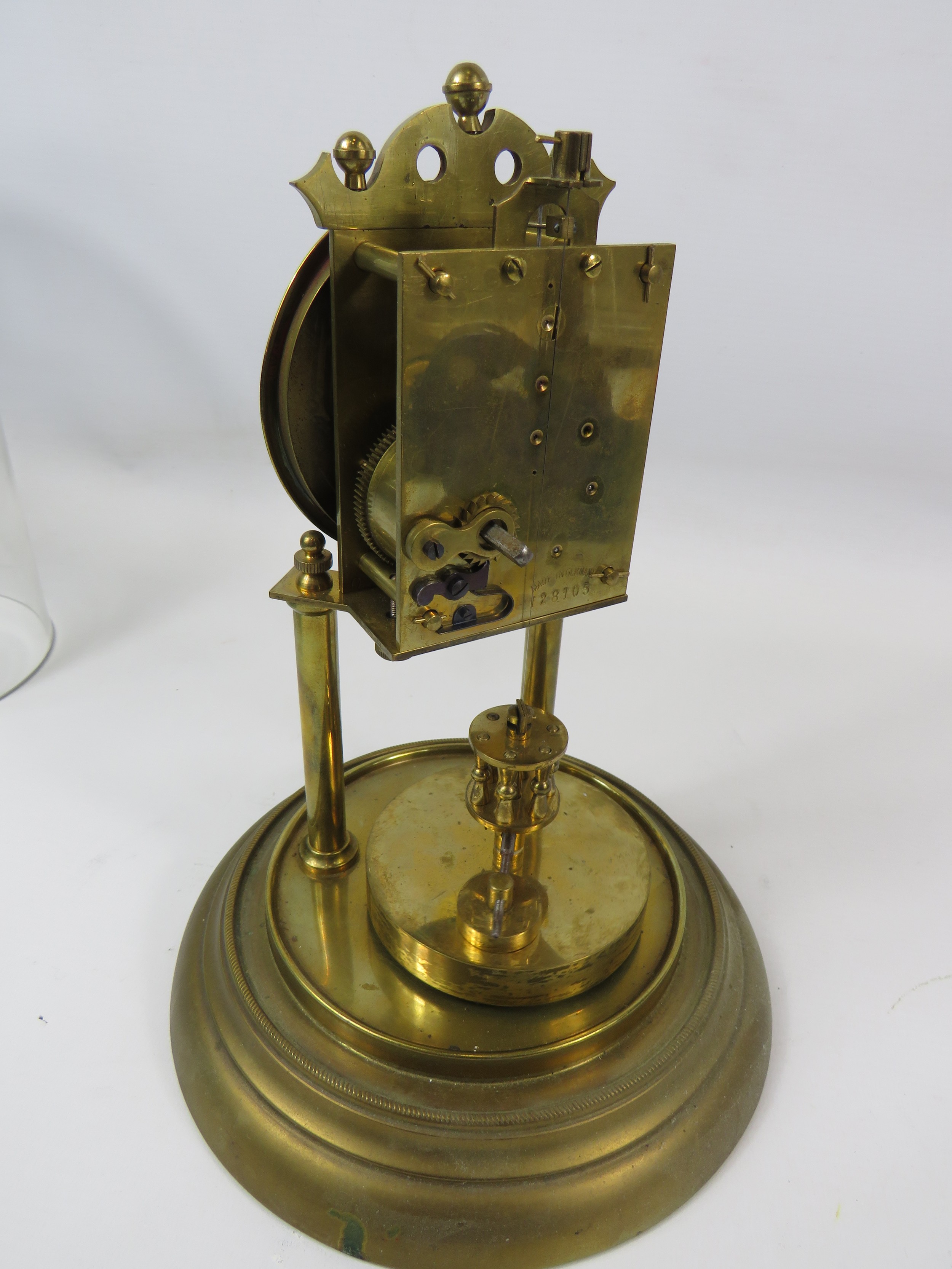 German Made Brass based Anniversary clock with enamel Dial. Sits under a Glass dome which measures - Image 4 of 5