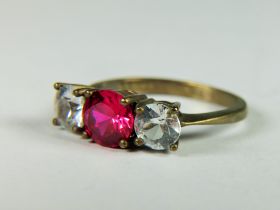 CZ set Ring.  Finger size 'L'   2.6g   Stamped 375.  See photos. 