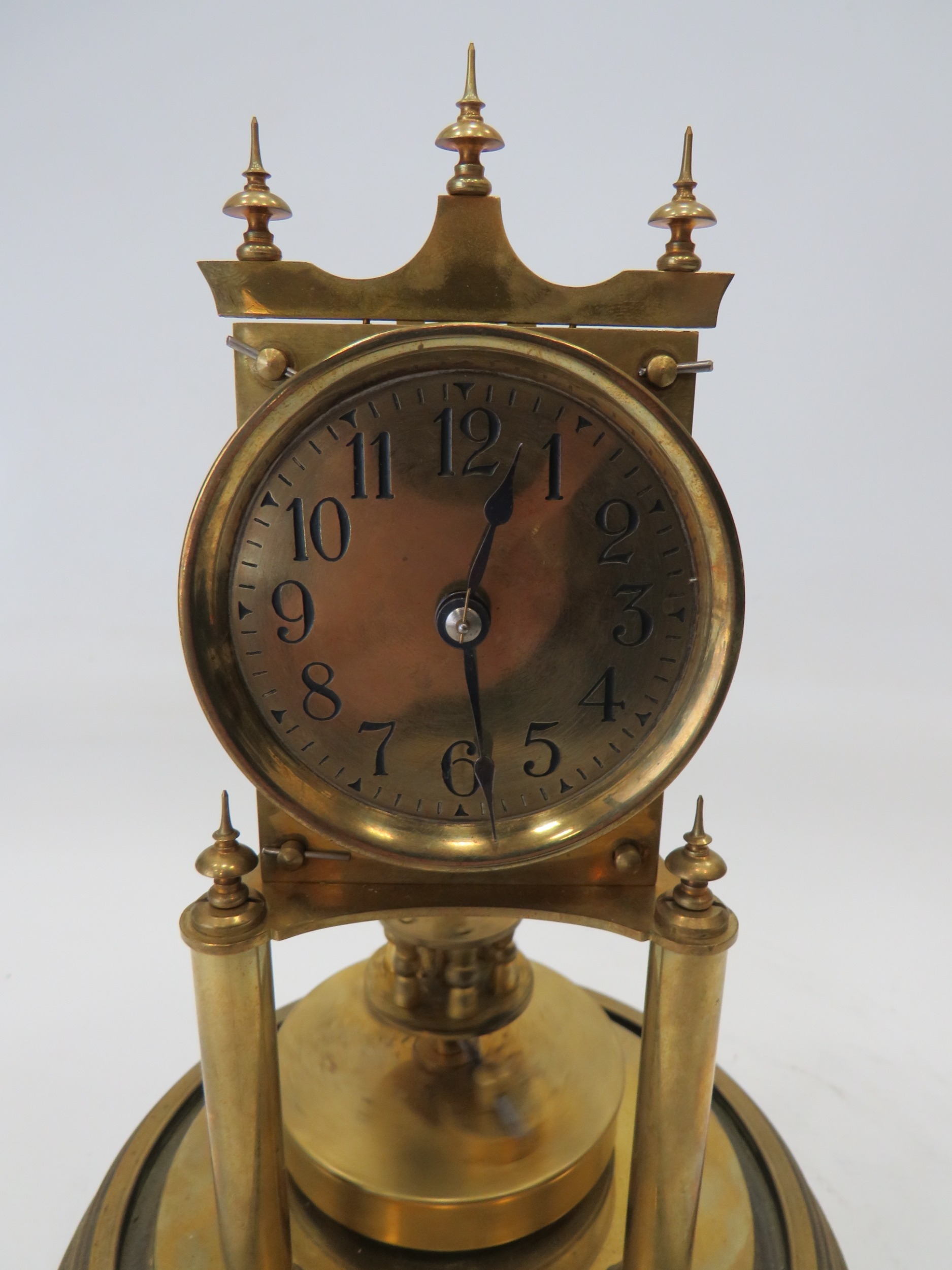 Brass Based Anniversary clock under a Glass Dome which measures approx 11 inches tall. Makers Mark - Image 2 of 4