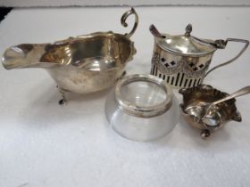 Good Mixed Silver Lot to include a Salt & Spoon, Mustard jar with Blue Glass liner, See photos. Tot