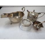 Good Mixed Silver Lot to include a Salt & Spoon, Mustard jar with Blue Glass liner, See photos.  Tot