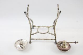 Silver Plated Antique Spirit Kettle Stand Inc. 2 x Burners In Bark Effect 561393