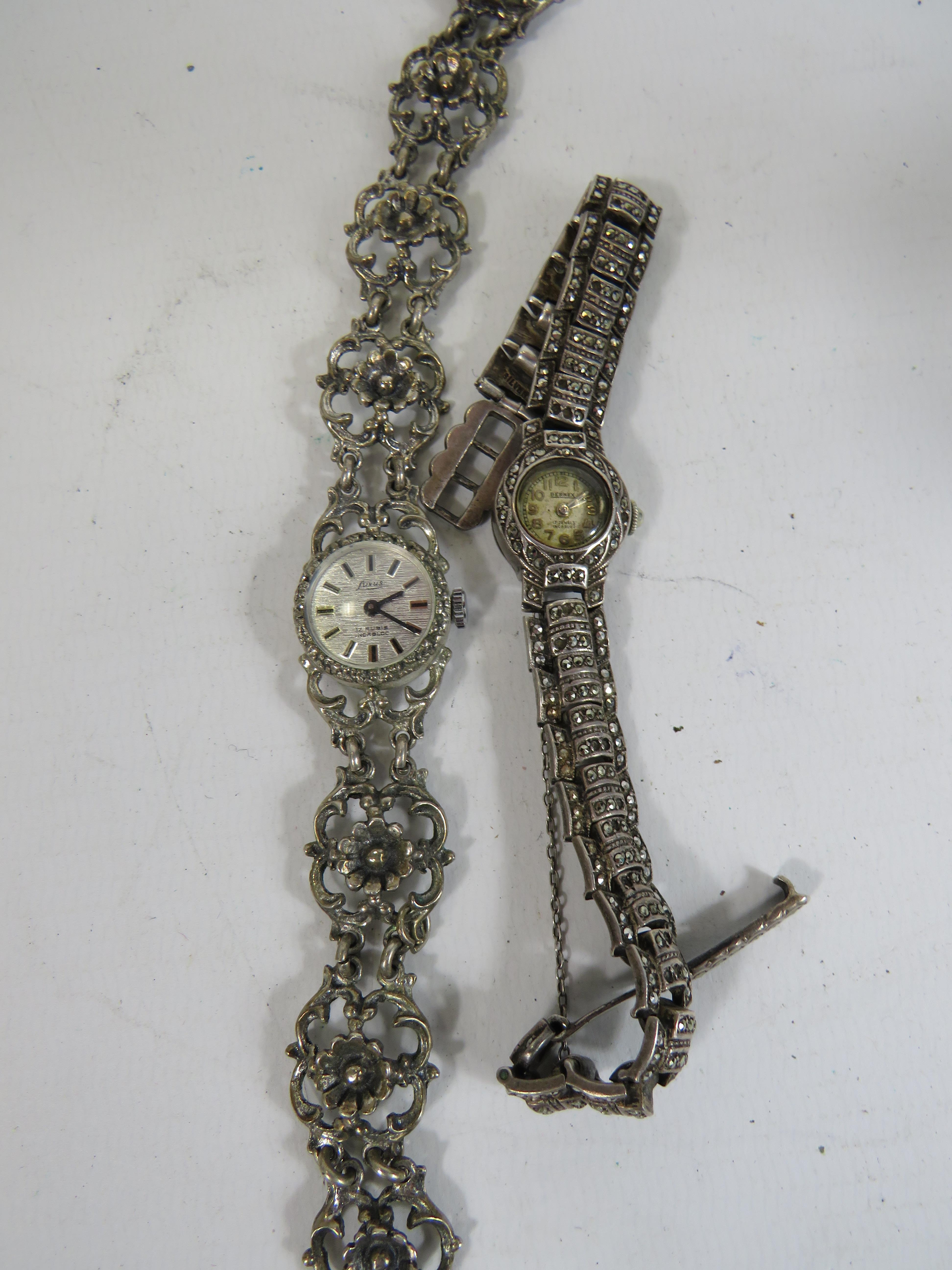 Ladies Vintage .835/.925 Silver Cocktail Watches Hand-wind WORKING x 2       2114332