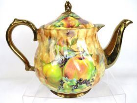 Very Large Staffordshire Teapot in a pattern reminiscent of Orchard Gold. Excellent Condtion Measur