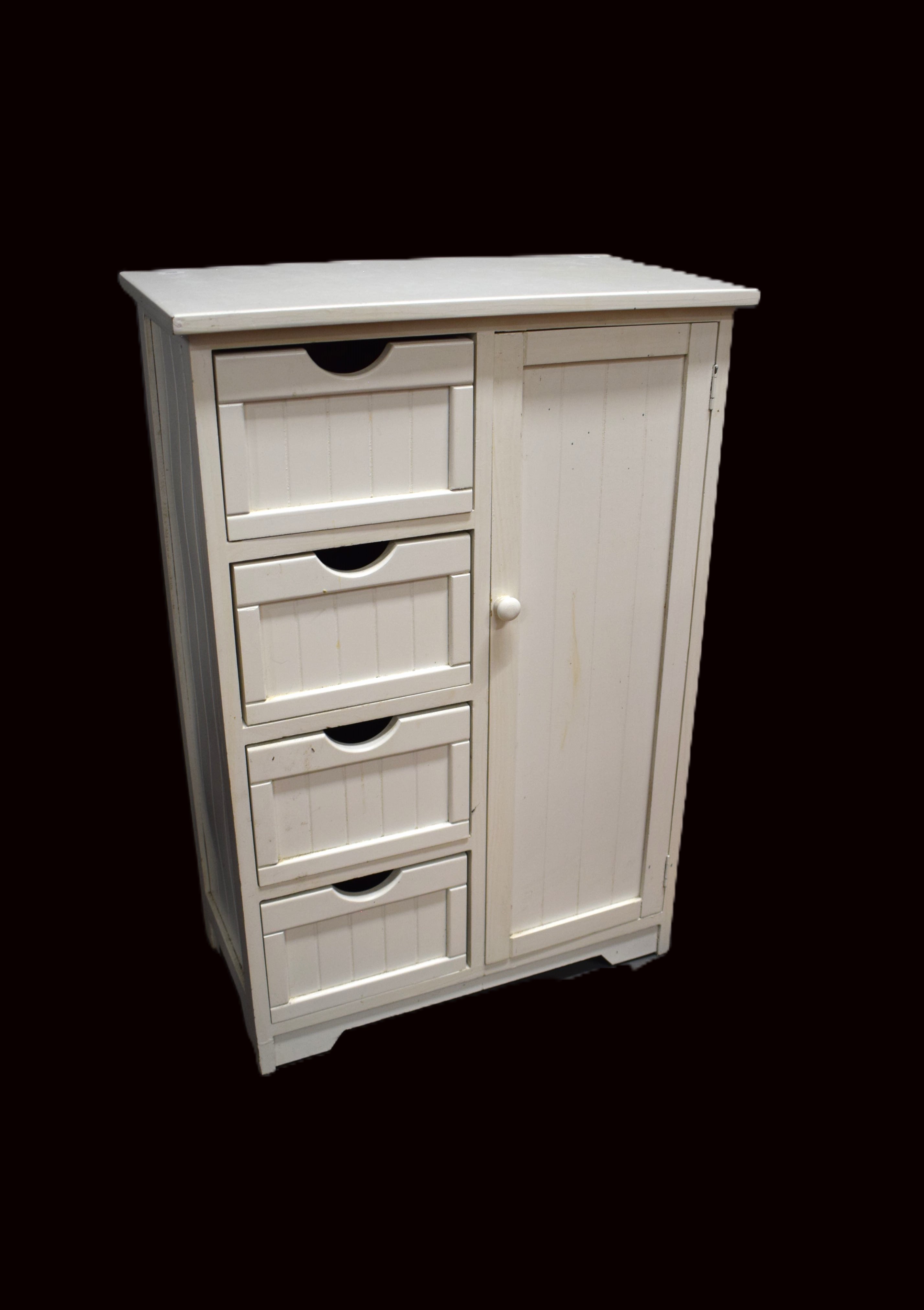 Modern white cupboard with four drawers to one side,  H:32 x W:22 x D:12 inches. See photos.  - Image 2 of 2