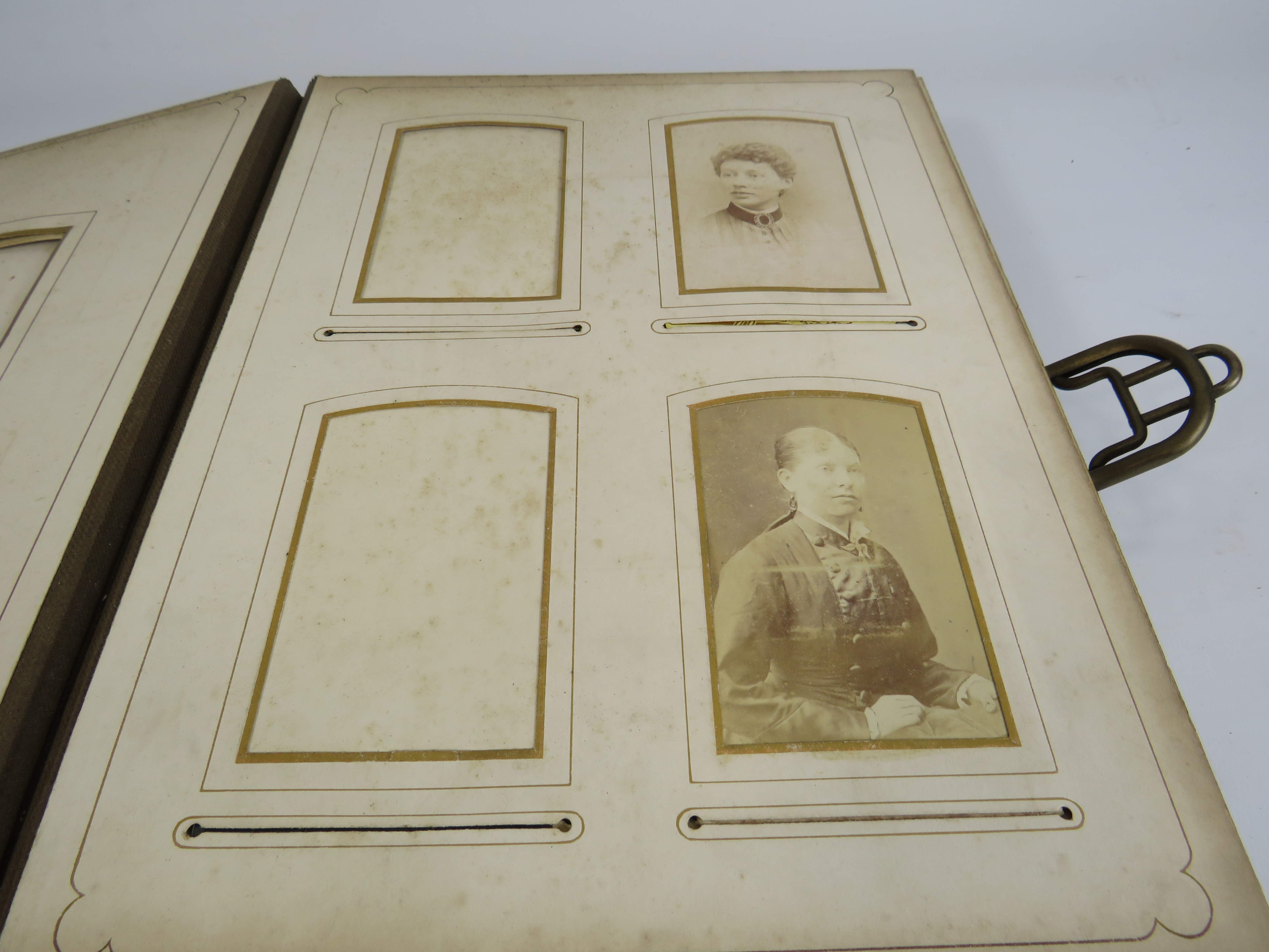 Antique leather photo album and a selection of antique photos, - Image 3 of 12