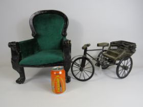 Dolls arm chair 16.5" tall plus a large model carriage tricycle 16" long.