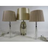 Three modern table lamps with shades, the tallest measures 20" to top of the shade.