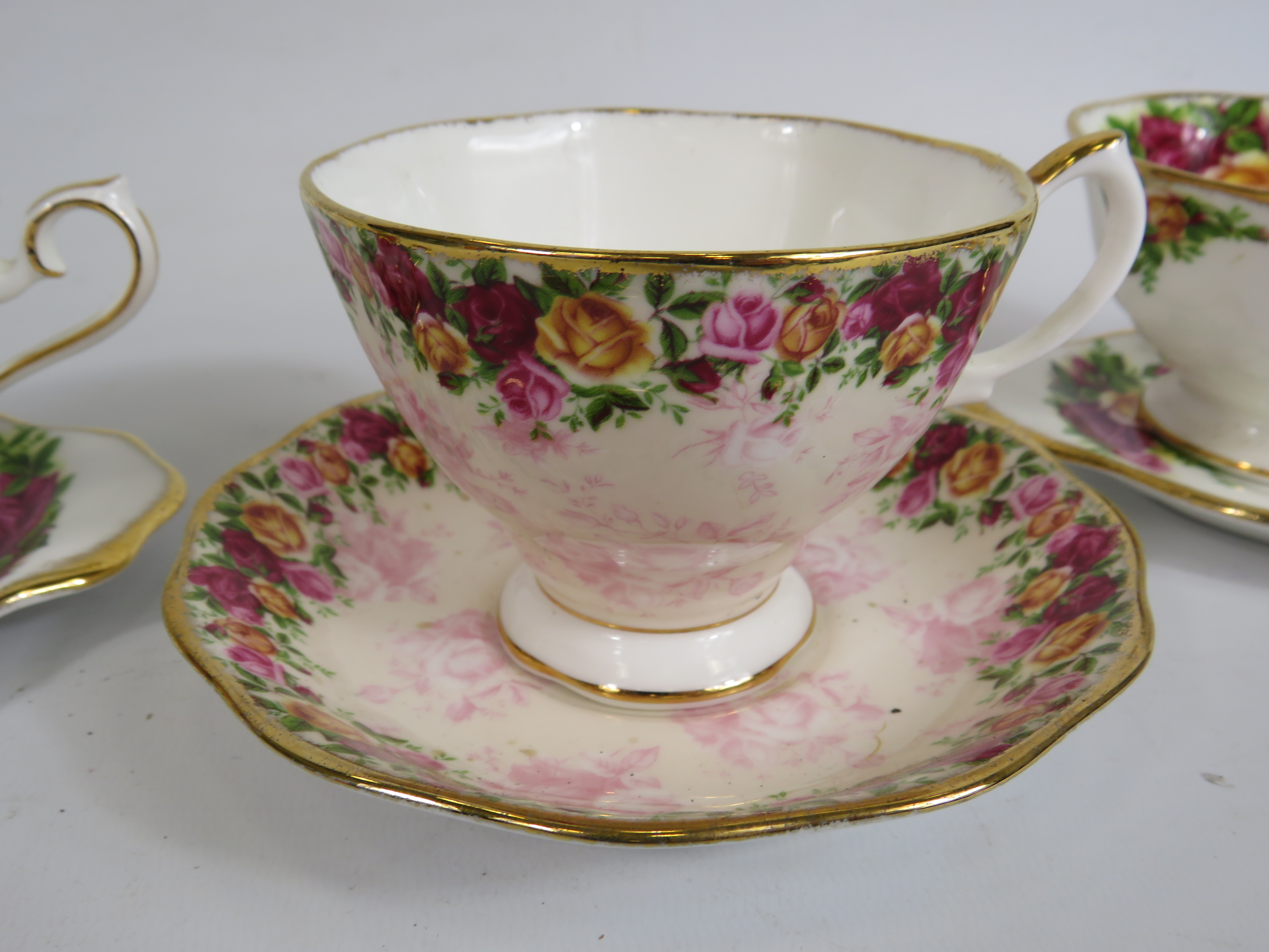 2 Royal Albert old country roses tennis sets and a Peach damask cup and saucer. - Image 3 of 4