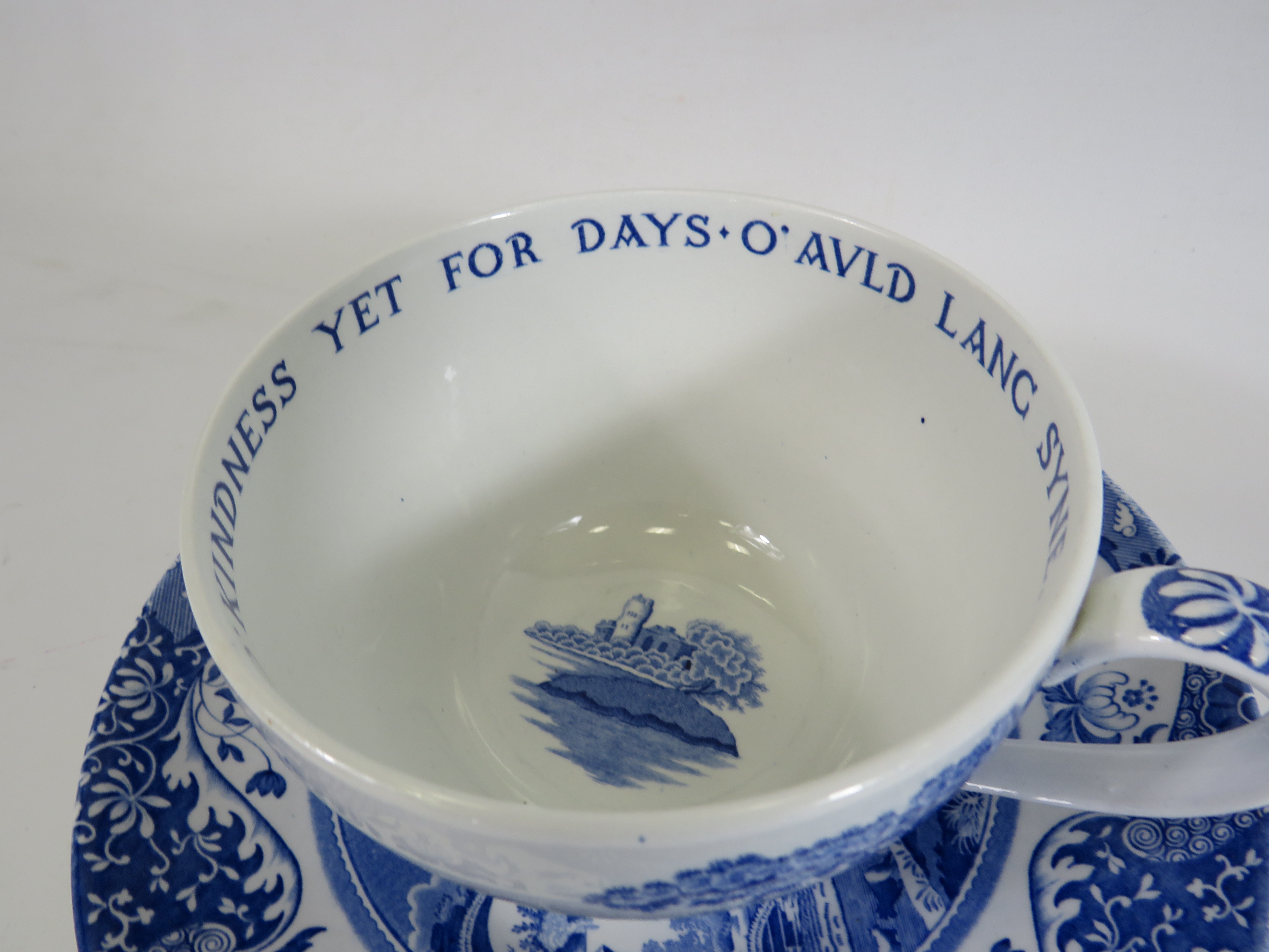 Extra large Spode blue italian pattern cup and saucer. - Image 2 of 4