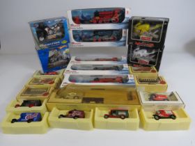 Selection of various boxed diecast vehicles, Motorbikes, lorries and cars.