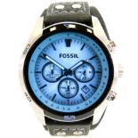 Gents Fossil Quartz Chronograph with thick leather strap in excellent conditon. Running order. See p